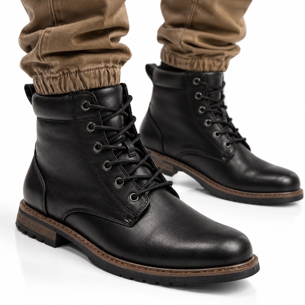 Goodfellow & Co Jeffrey Combat Boots Mens 9 Black Faux Leather Memory Foam